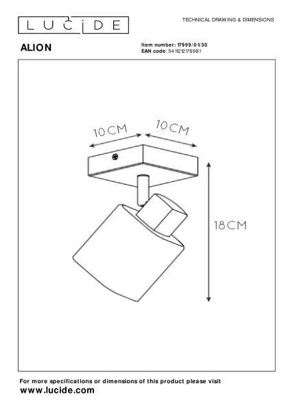 Lucide ALION - Ceiling spotlight - 1xE14 - Black - technical